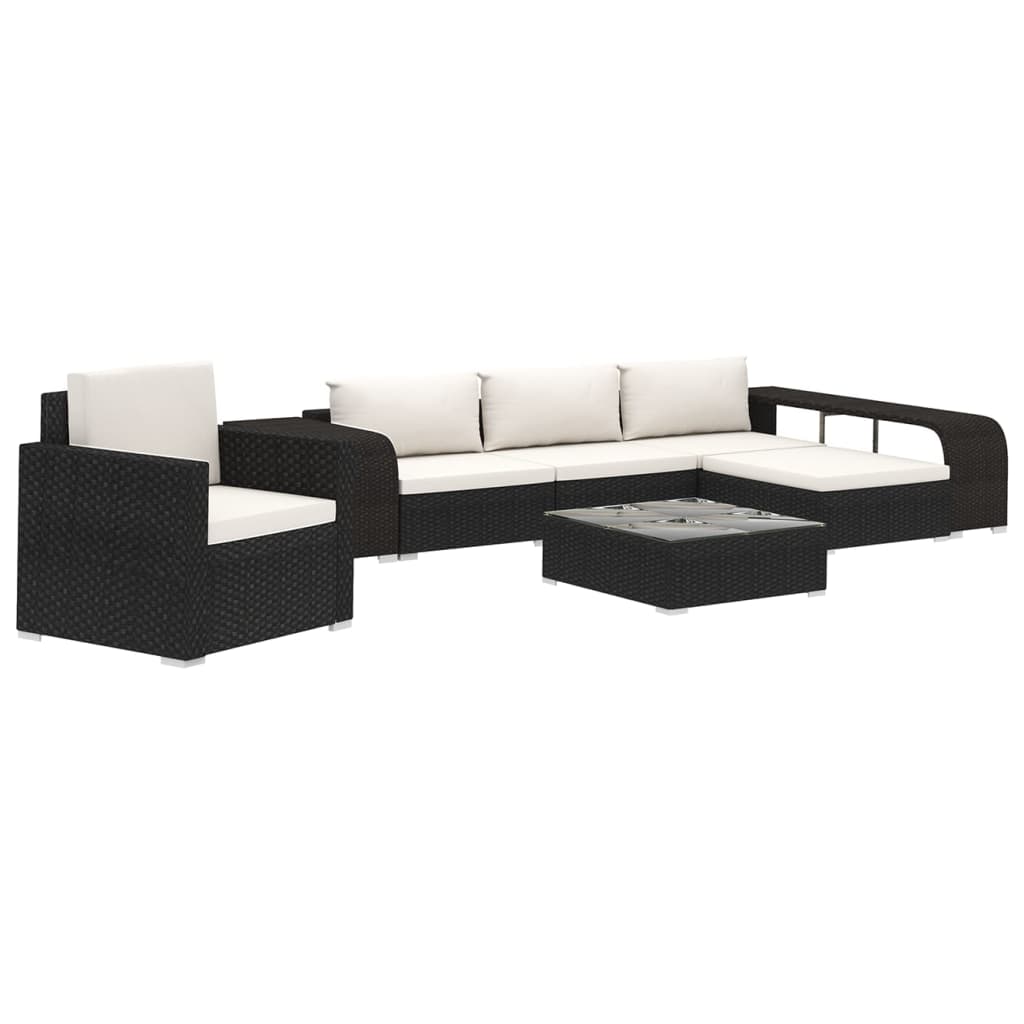 vidaXL 8-delige Loungeset met kussens poly rattan zwart