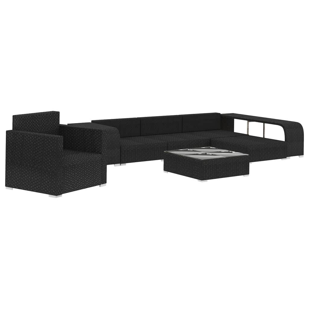 vidaXL 8-delige Loungeset met kussens poly rattan zwart