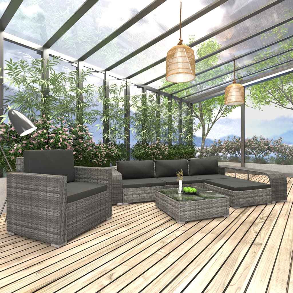 vidaXL 8-delige Loungeset met kussens poly rattan zwart