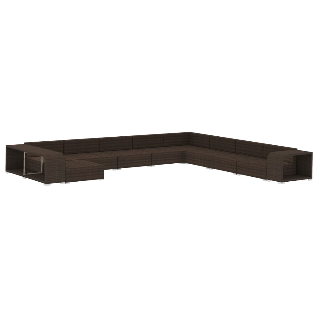 vidaXL 11-delige Loungeset met kussens poly rattan grijs