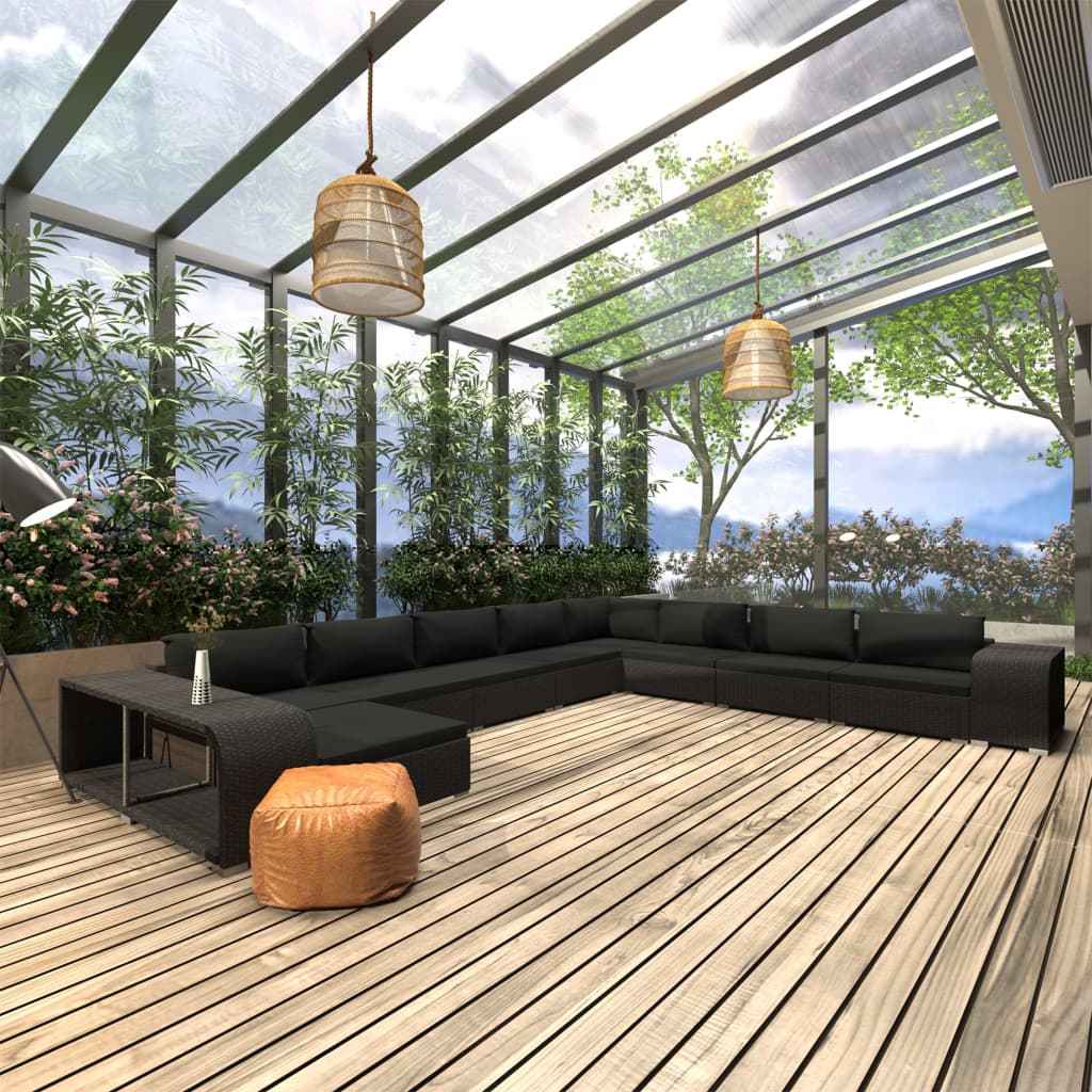 vidaXL 11-delige Loungeset met kussens poly rattan grijs