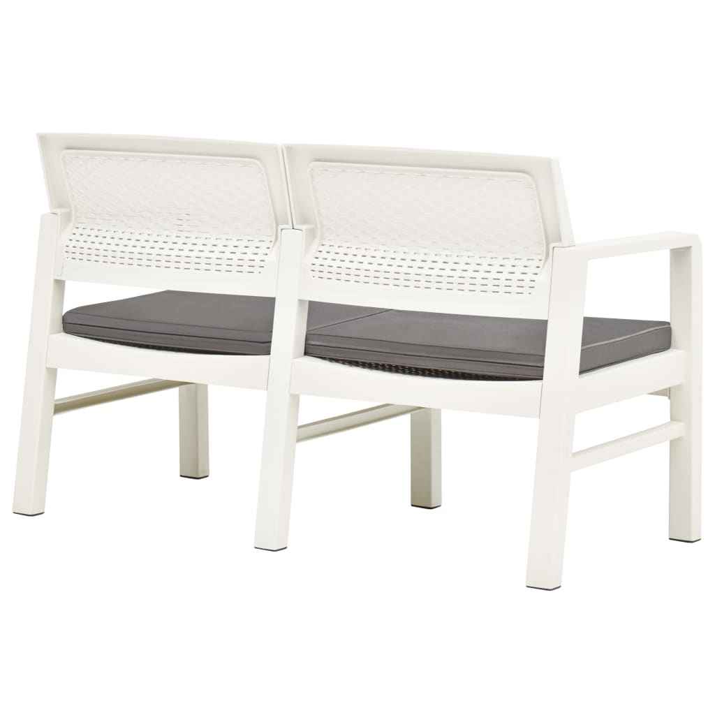 vidaXL Tuinbank 2-zits met kussens 120 cm kunststof wit
