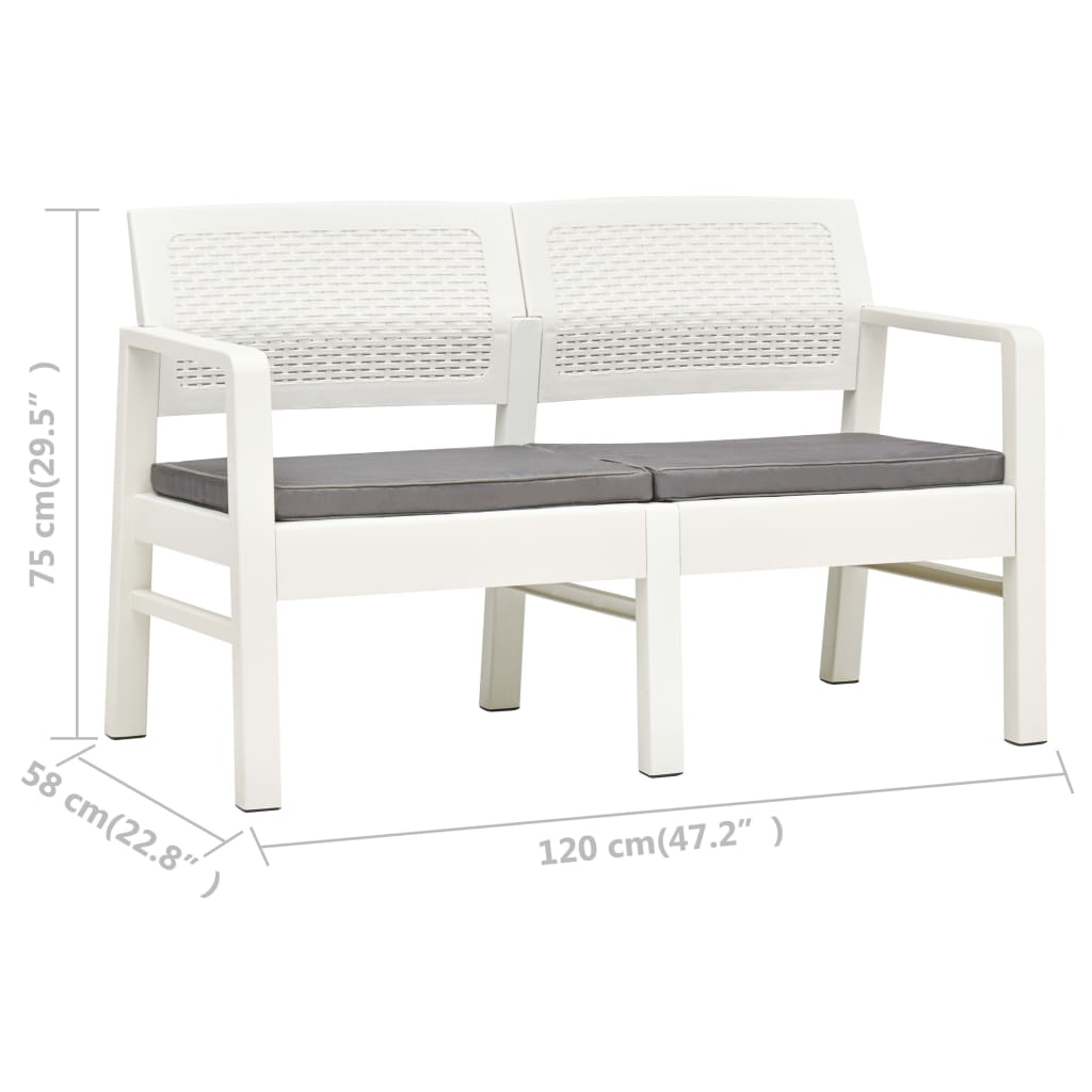 vidaXL Tuinbank 2-zits met kussens 120 cm kunststof wit