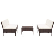 vidaXL 5-delige Loungeset met kussens poly rattan zwart