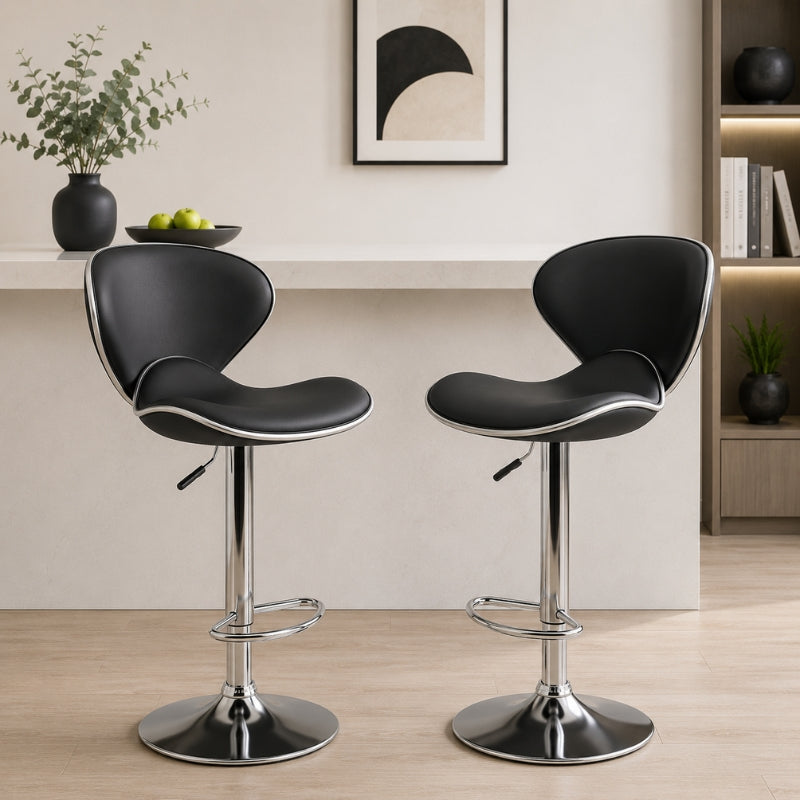 Aashly Barkruk Set van 2 – Verstelbare Kunstleren Barstoelen met Rugleuning & Voetensteun – Moderne Keukenkrukken voor Keukeneiland en Bar