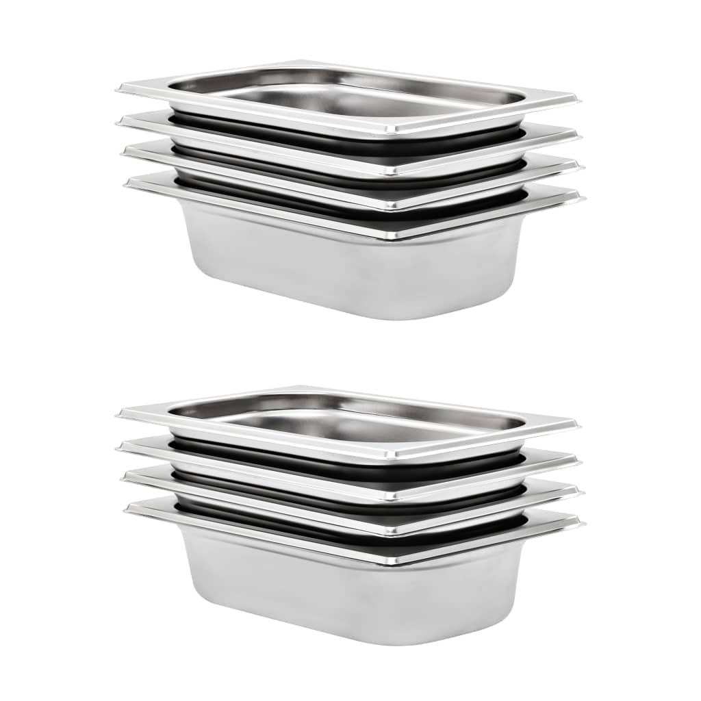 vidaXL Gastronorm Containers 8 pcs GN 1/4 100 mm stainless steel