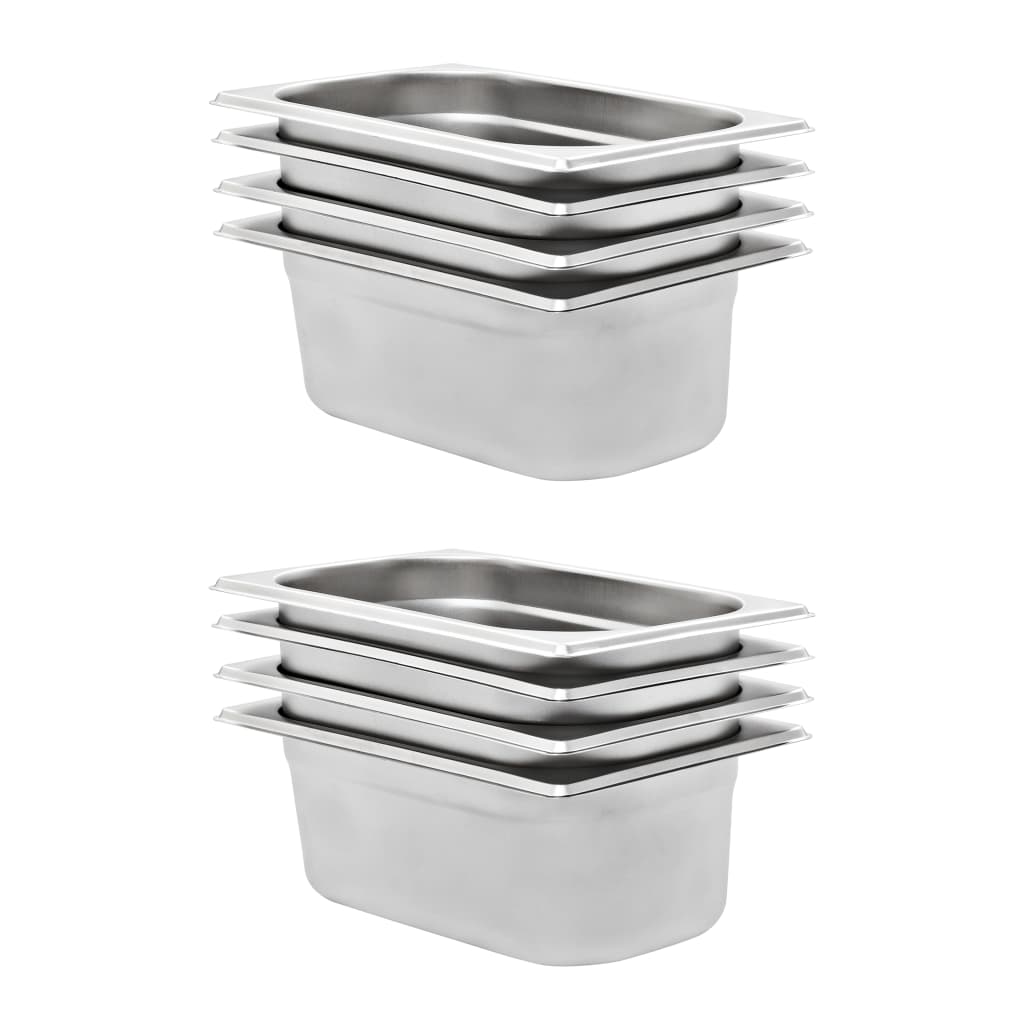 vidaXL Gastronorm Containers 8 pcs GN 1/4 100 mm stainless steel