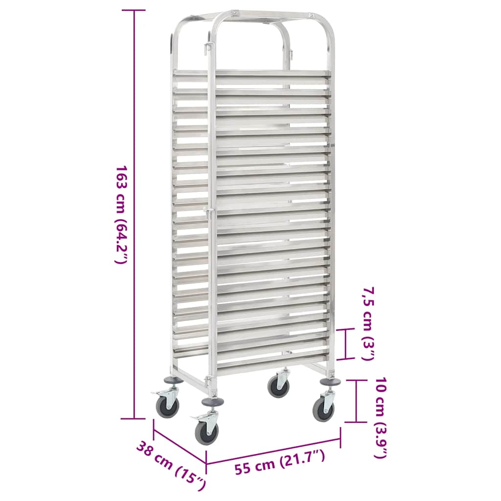 vidaXL Dienbladenwagen met 32 GN-bakken 75x55x162,5 cm roestvrij staal