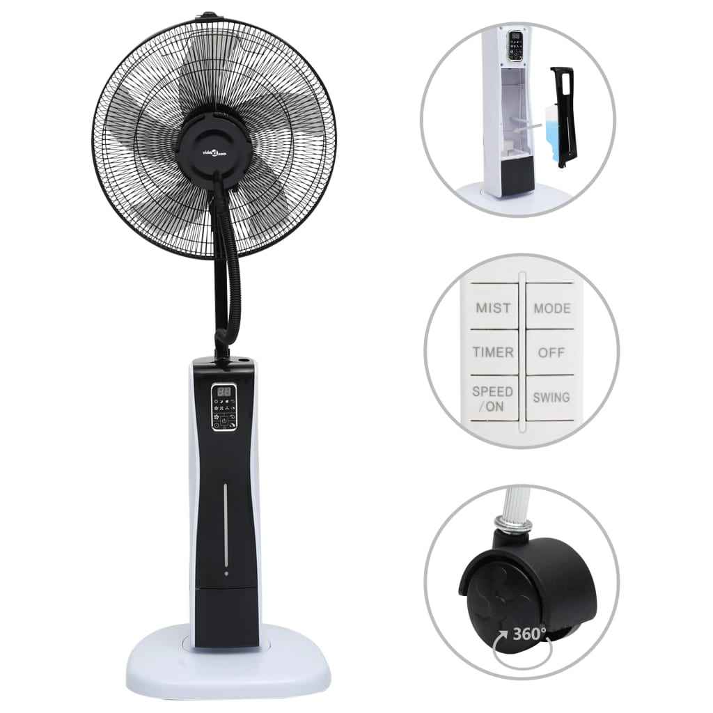 vidaXL Mistventilator staand met afstandsbediening zwart en wit