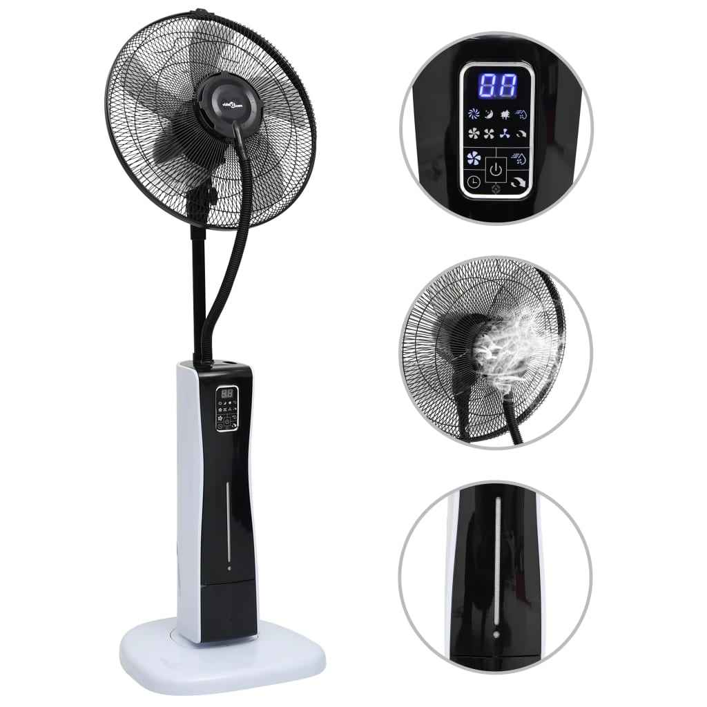 vidaXL Mistventilator staand met afstandsbediening zwart en wit