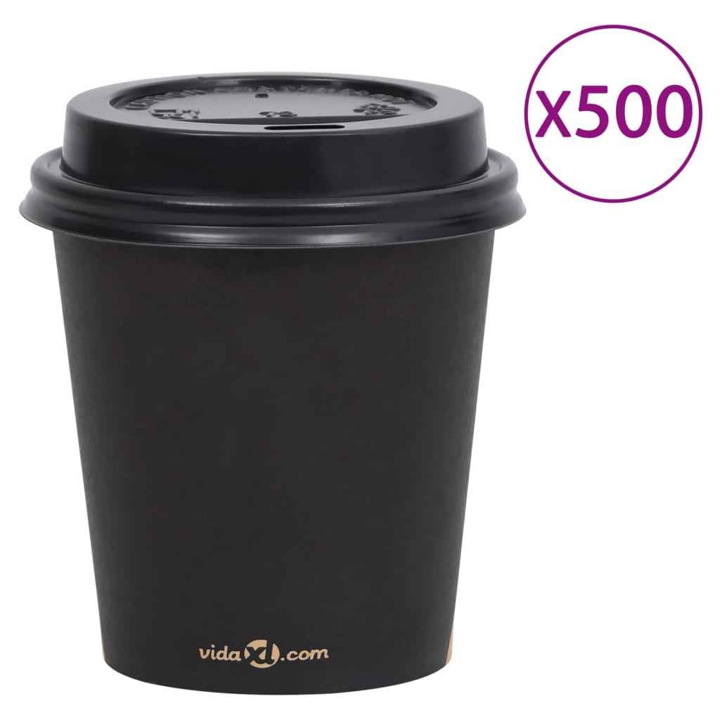 vidaXL Koffiebekers 500 st met deksels 200 ml papier zwart