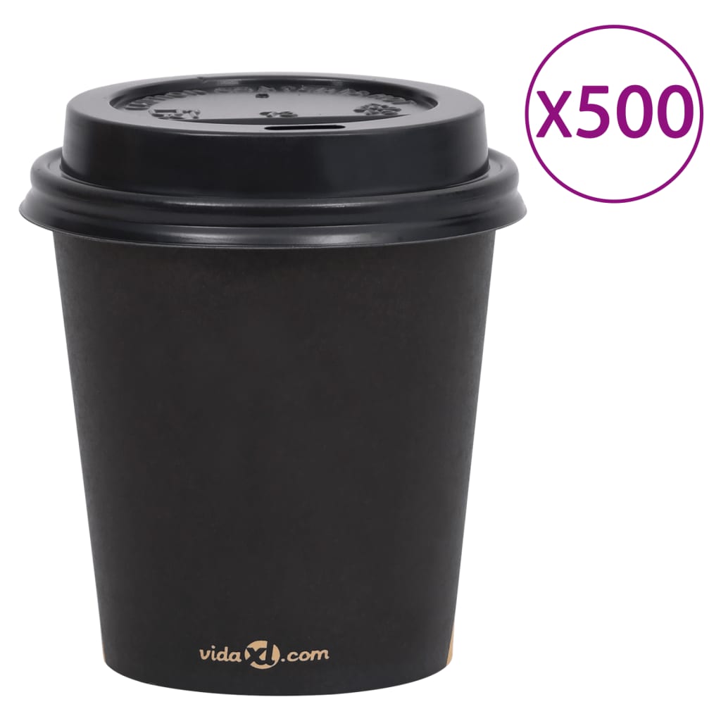 vidaXL Koffiebekers 500 st met deksels 200 ml papier zwart