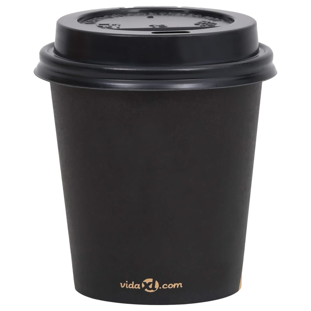 vidaXL Koffiebekers 500 st met deksels 200 ml papier zwart