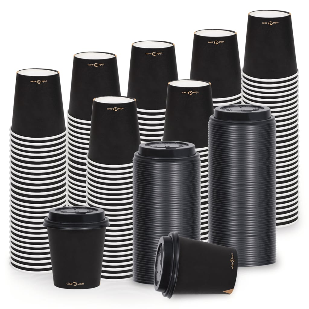 vidaXL Koffiebekers 500 st met deksels 200 ml papier zwart