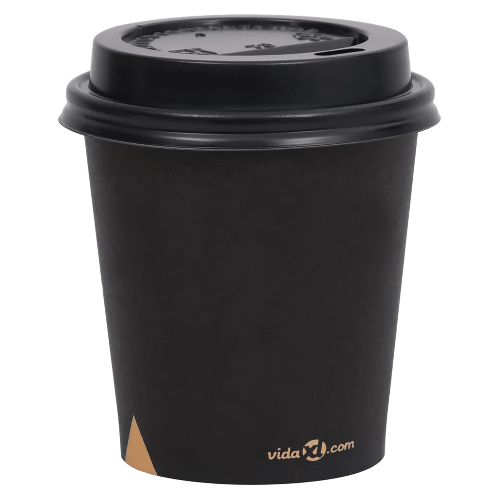 vidaXL Koffiebekers 500 st met deksels 200 ml papier zwart