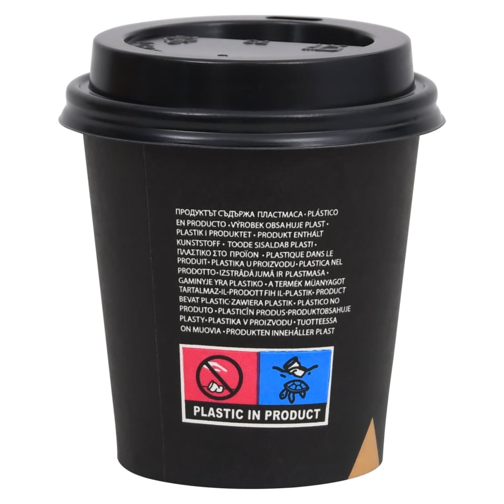 vidaXL Koffiebekers 500 st met deksels 200 ml papier zwart