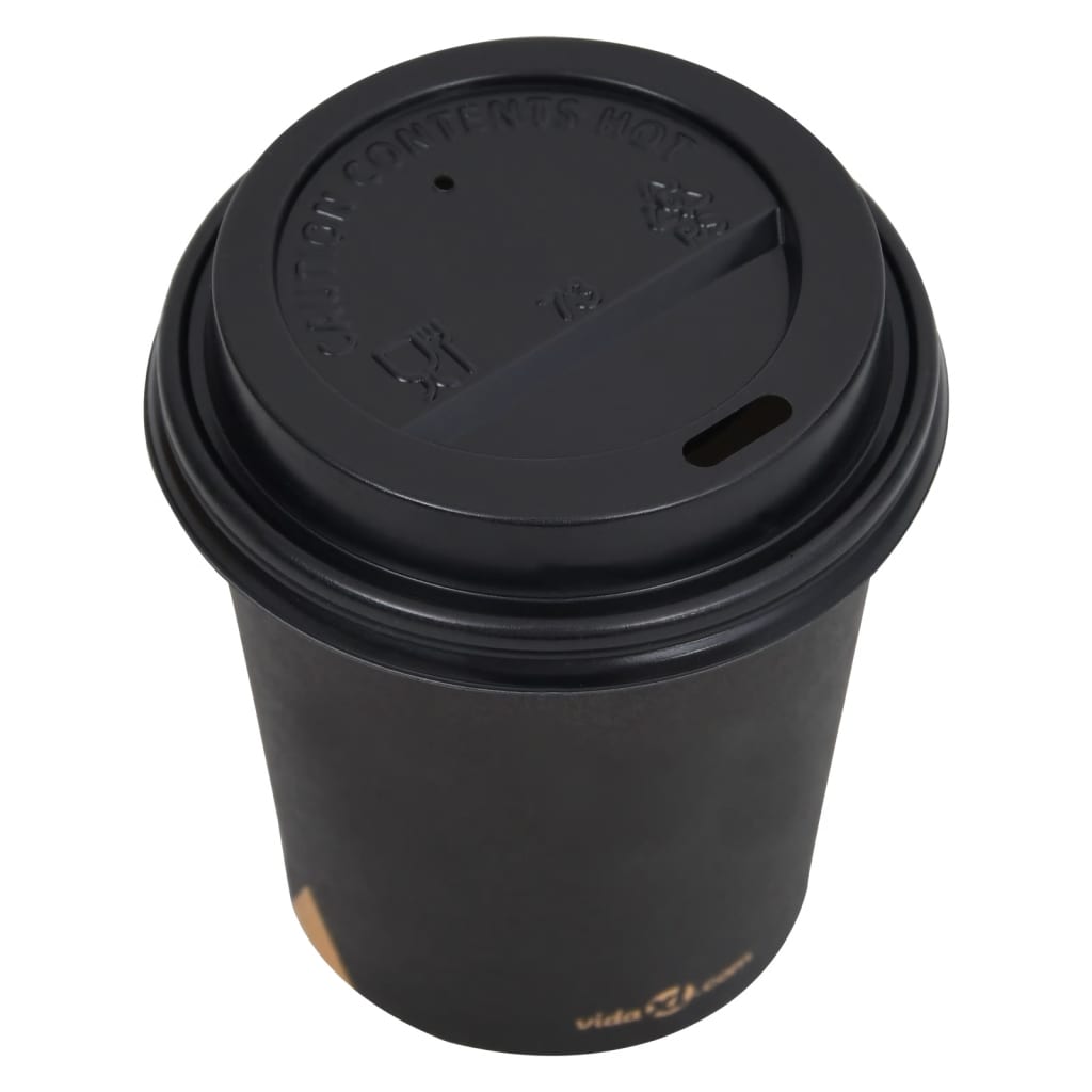 vidaXL Koffiebekers 500 st met deksels 200 ml papier zwart