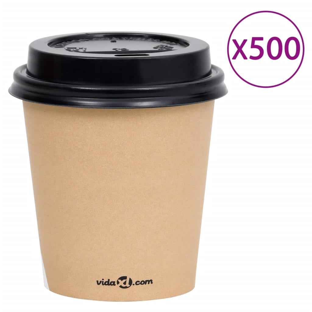 vidaXL Koffiebekers 500 st met deksels 200 ml papier zwart
