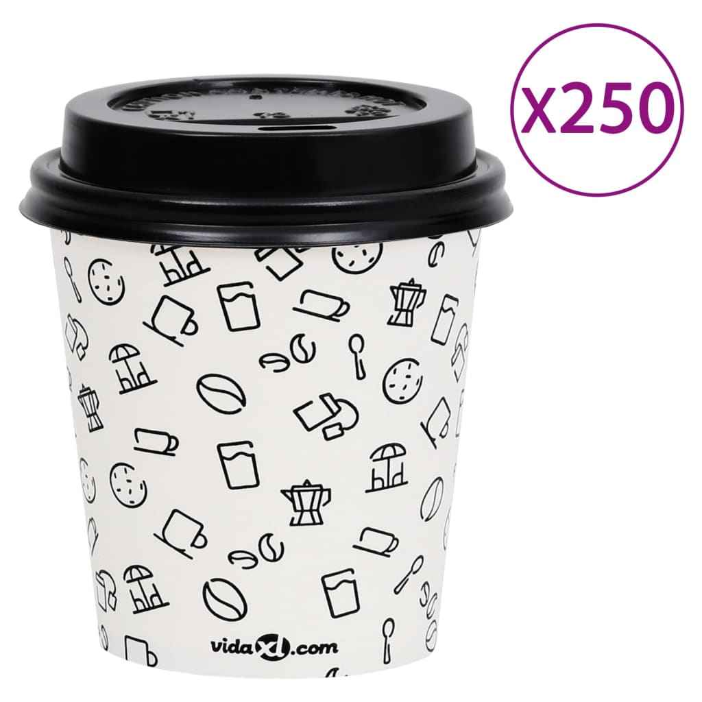vidaXL Koffiebekers 500 st met deksels 200 ml papier zwart