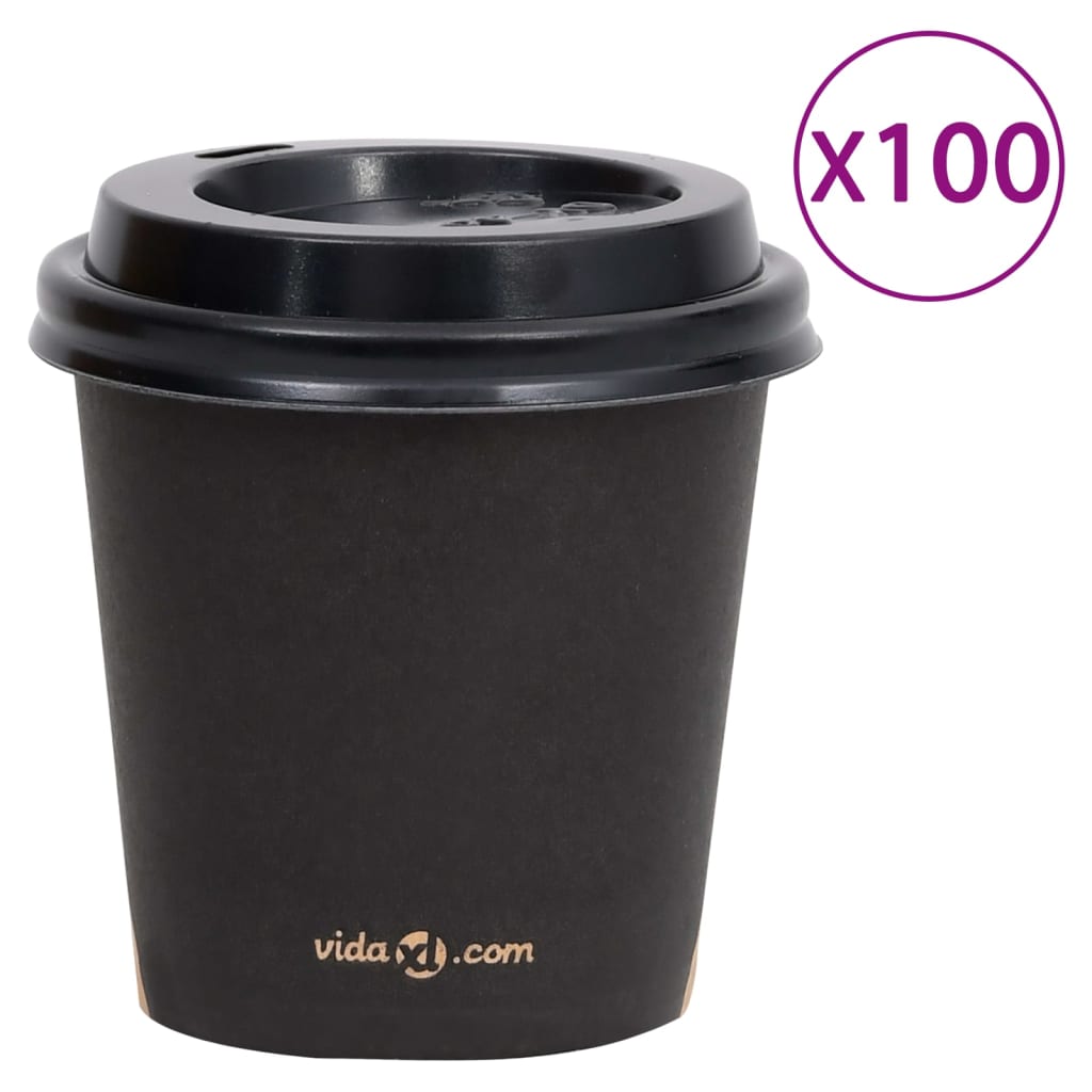 vidaXL Koffiebekers 500 st met deksels 200 ml papier zwart