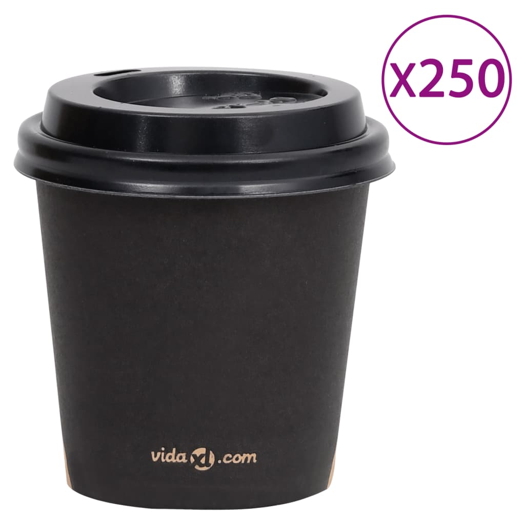 vidaXL Koffiebekers 500 st met deksels 200 ml papier zwart