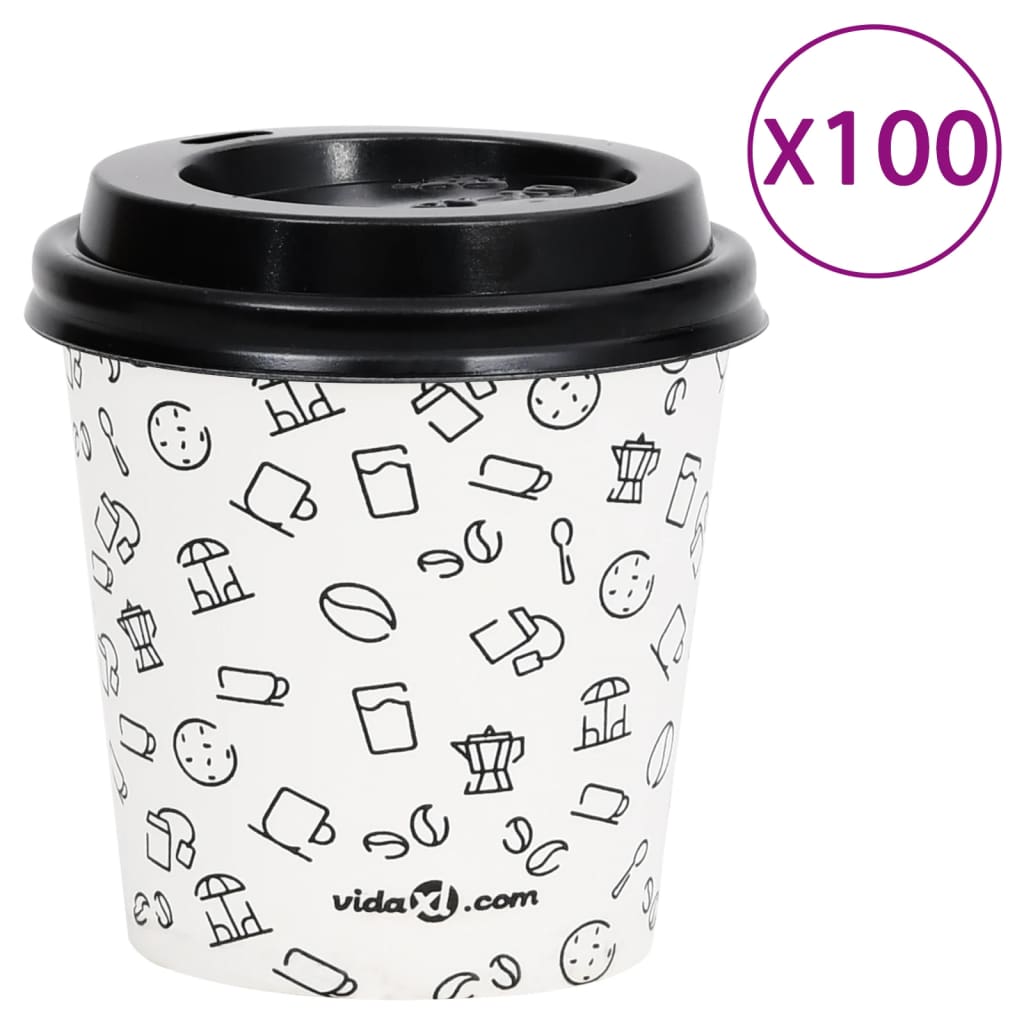 vidaXL Koffiebekers 500 st met deksels 200 ml papier zwart