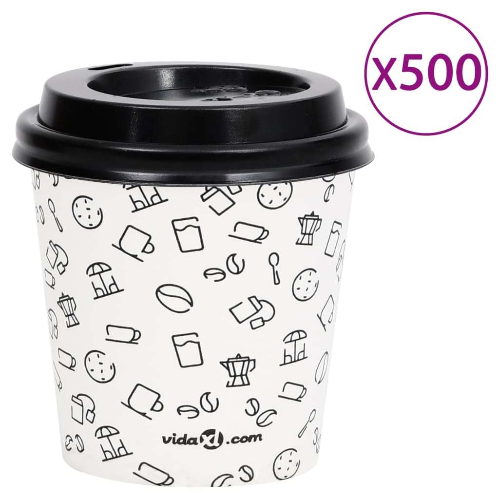 vidaXL Koffiebekers 500 st met deksels 200 ml papier zwart