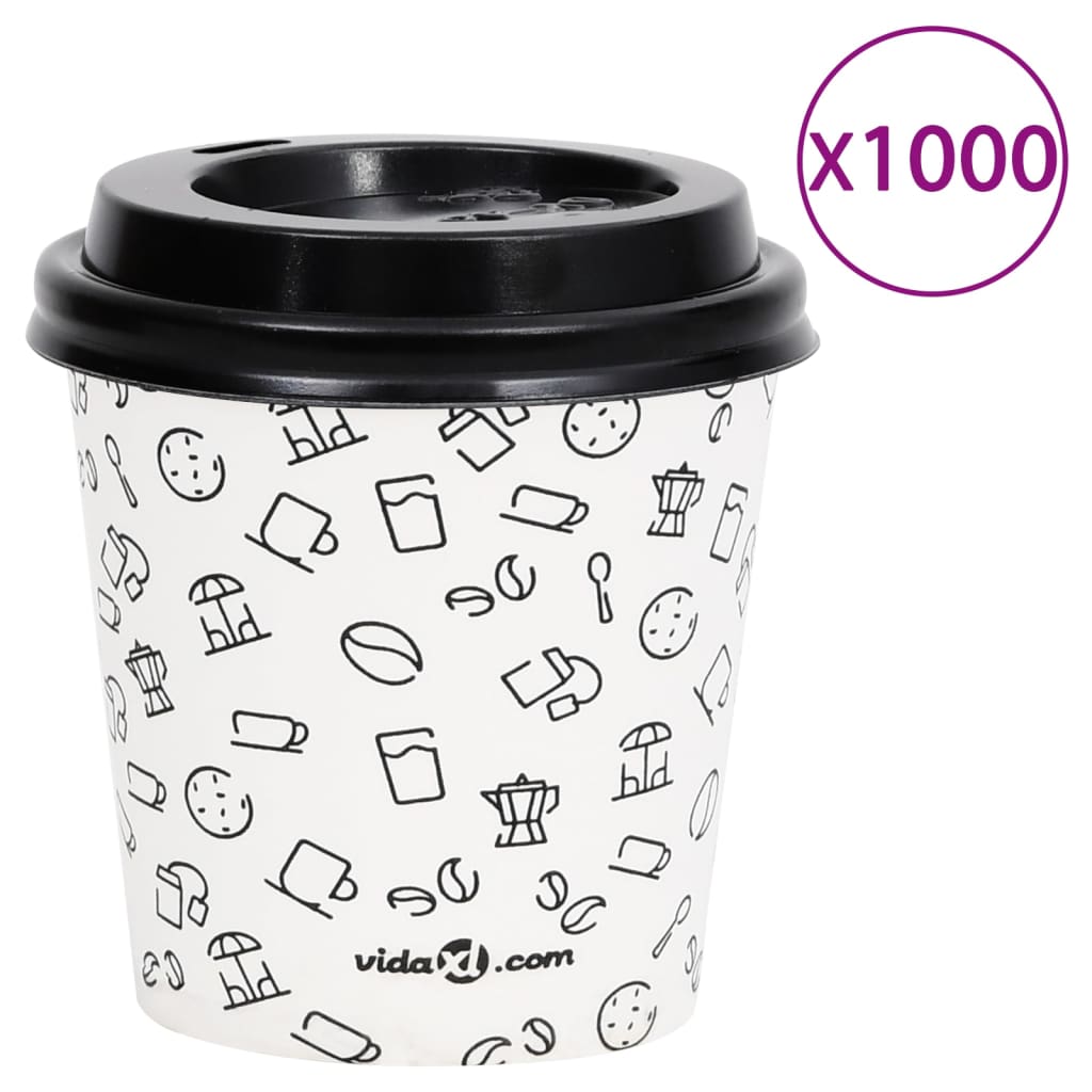 vidaXL Koffiebekers 500 st met deksels 200 ml papier zwart