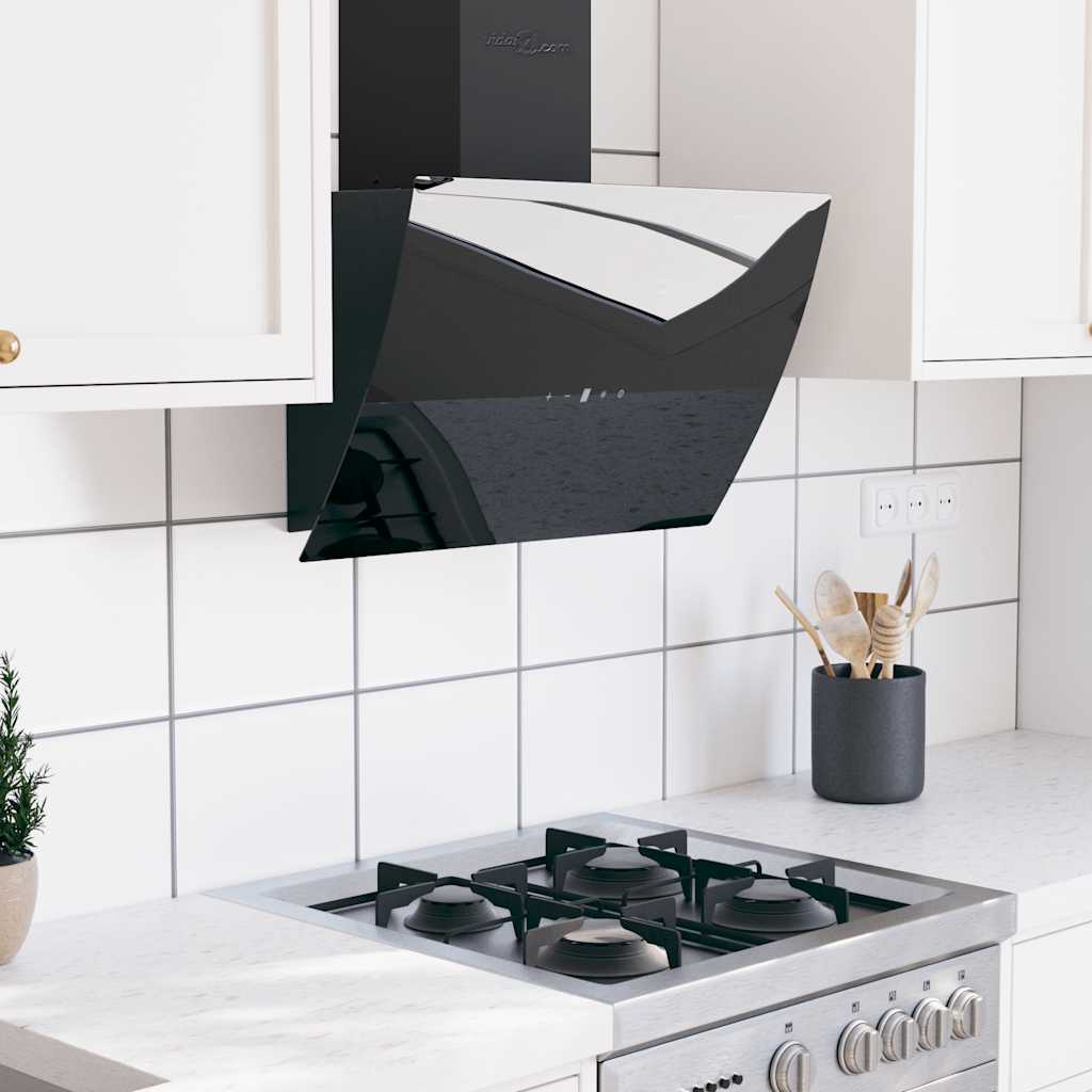 vidaXL Wandafzuigkap 90 cm staal en gehard glas zwart