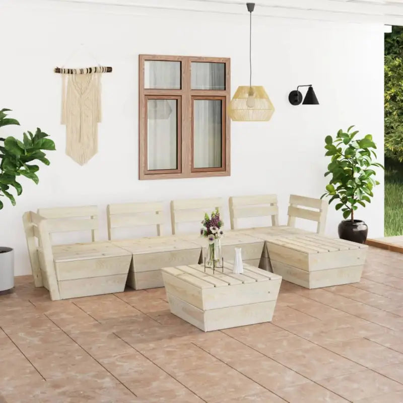 6-delige tuinset van geïmpregneerd vurenhout met tafel en hocker - 1 / 2x hoek + 2x midden + 2x Tafel - Tuinsets