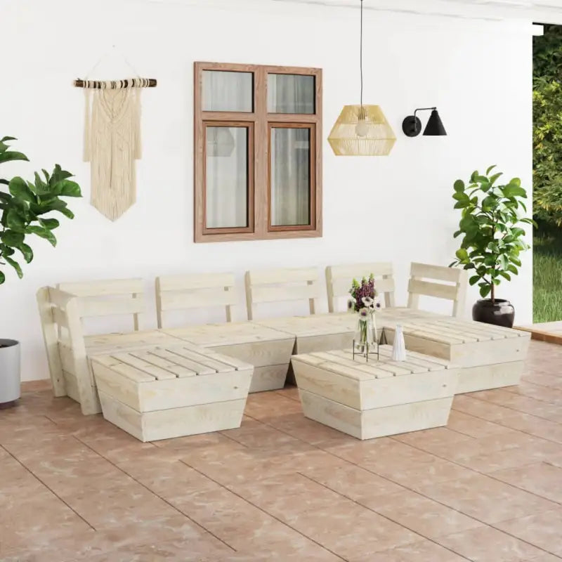 6-delige tuinset van geïmpregneerd vurenhout met tafel en hocker - 1 / 2x hoek + 2x midden + 3x Tafel - Tuinsets