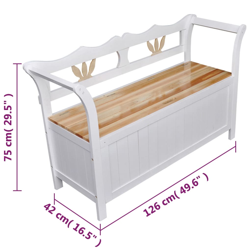 vidaXL Opbergbankje 126x42x75 cm hout wit