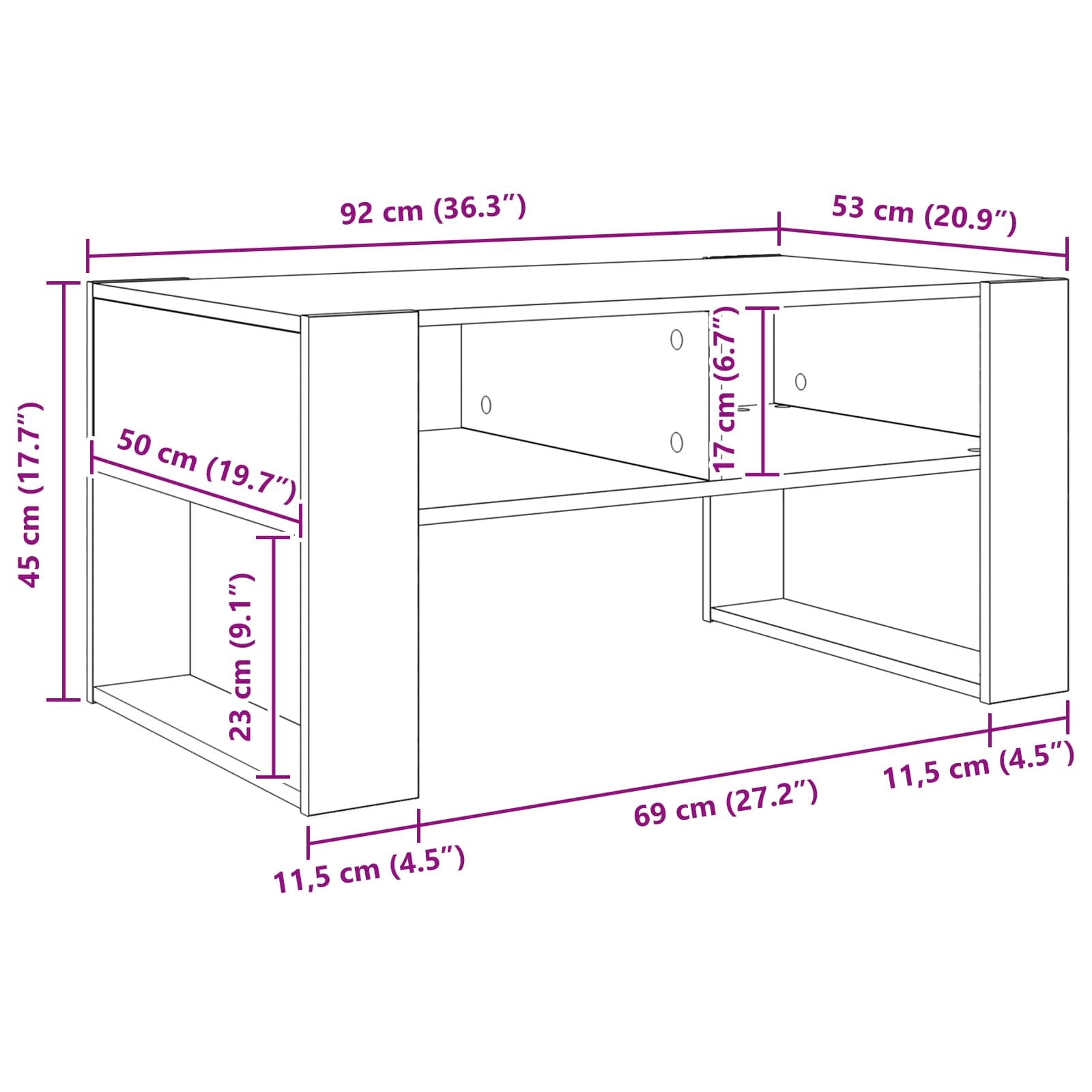 vidaXL Salontafel met opslag Wit 92 x 53 x 45 cm Bewerkt hout