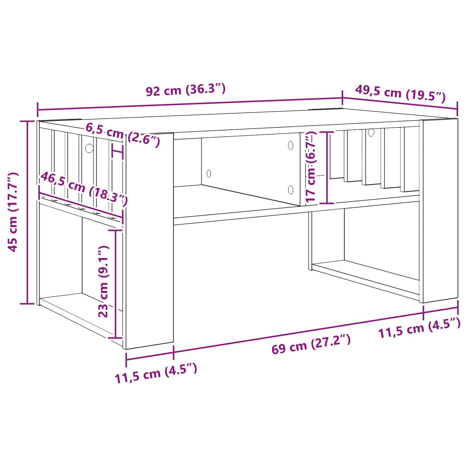 vidaXL Salontafel Wit 92 x 49,5 x 45 cm Bewerkt hout