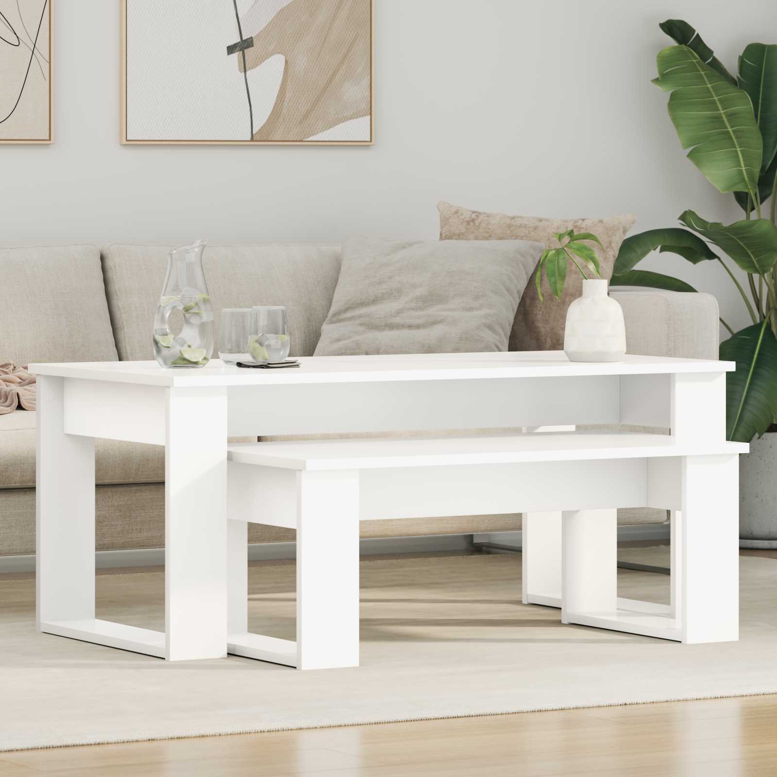 vidaXL Koffietafel Set 2 pcs Wit Bewerkt hout