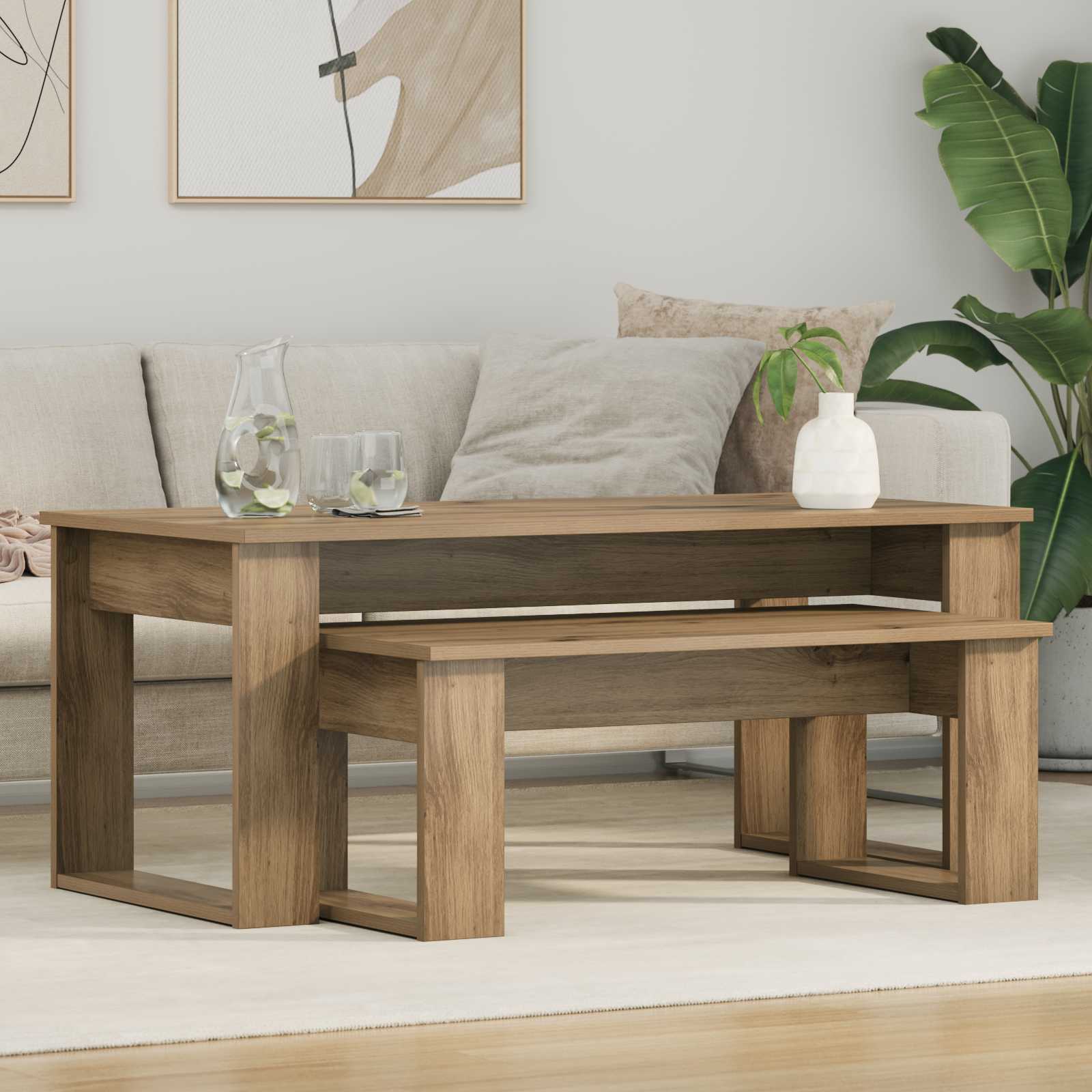 vidaXL Koffietafel Set 2 pcs Wit Bewerkt hout
