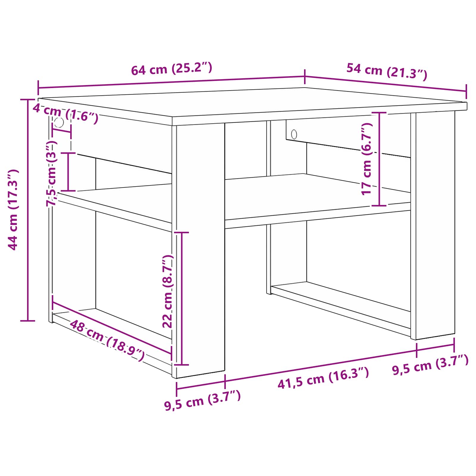 vidaXL Salontafel met opslag Wit 64 x 54 x 44 cm Bewerkt hout