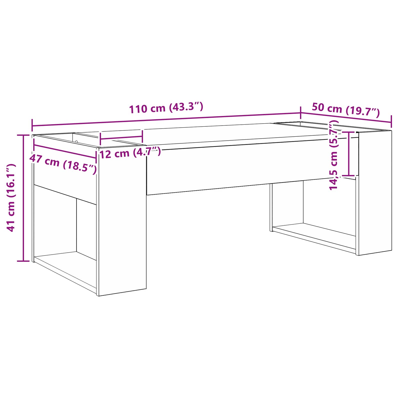 vidaXL Salontafel Wit 110 x 50 x 41 cm Bewerkt hout