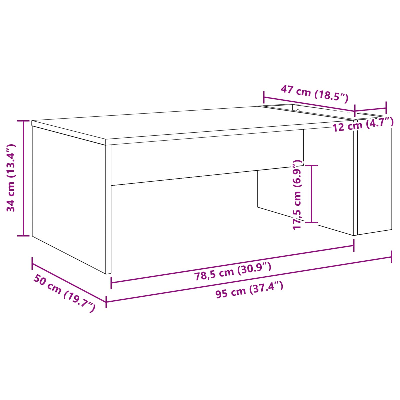 vidaXL Salontafel Wit 95 x 50 x 34 cm Bewerkt hout
