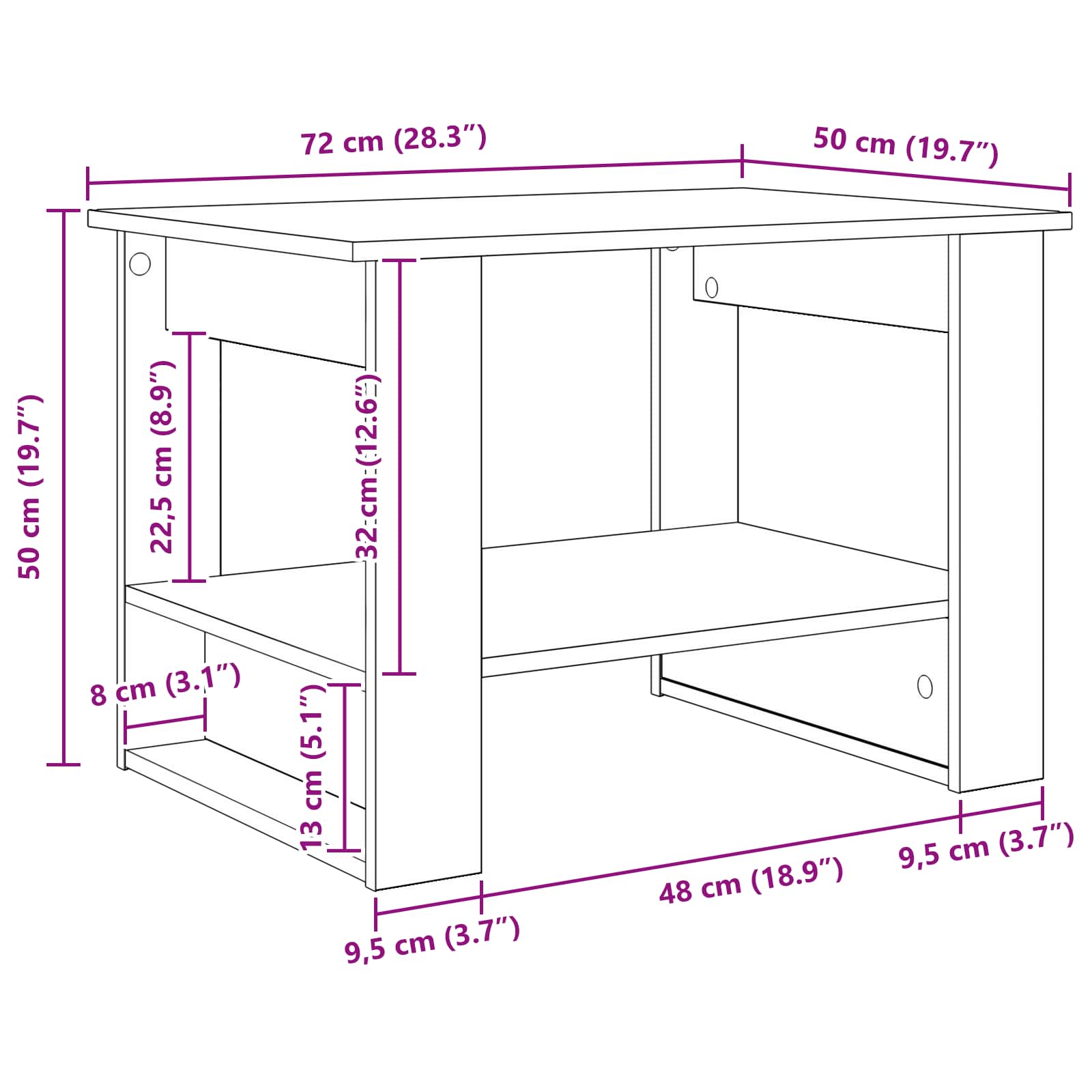 vidaXL Salontafel Wit 72 x 50 x 50 cm Bewerkt hout