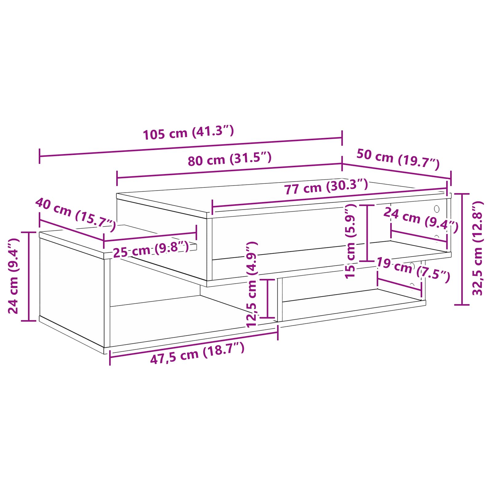 vidaXL Salontafel Wit 105 x 50 x 32,5 cm Bewerkt hout