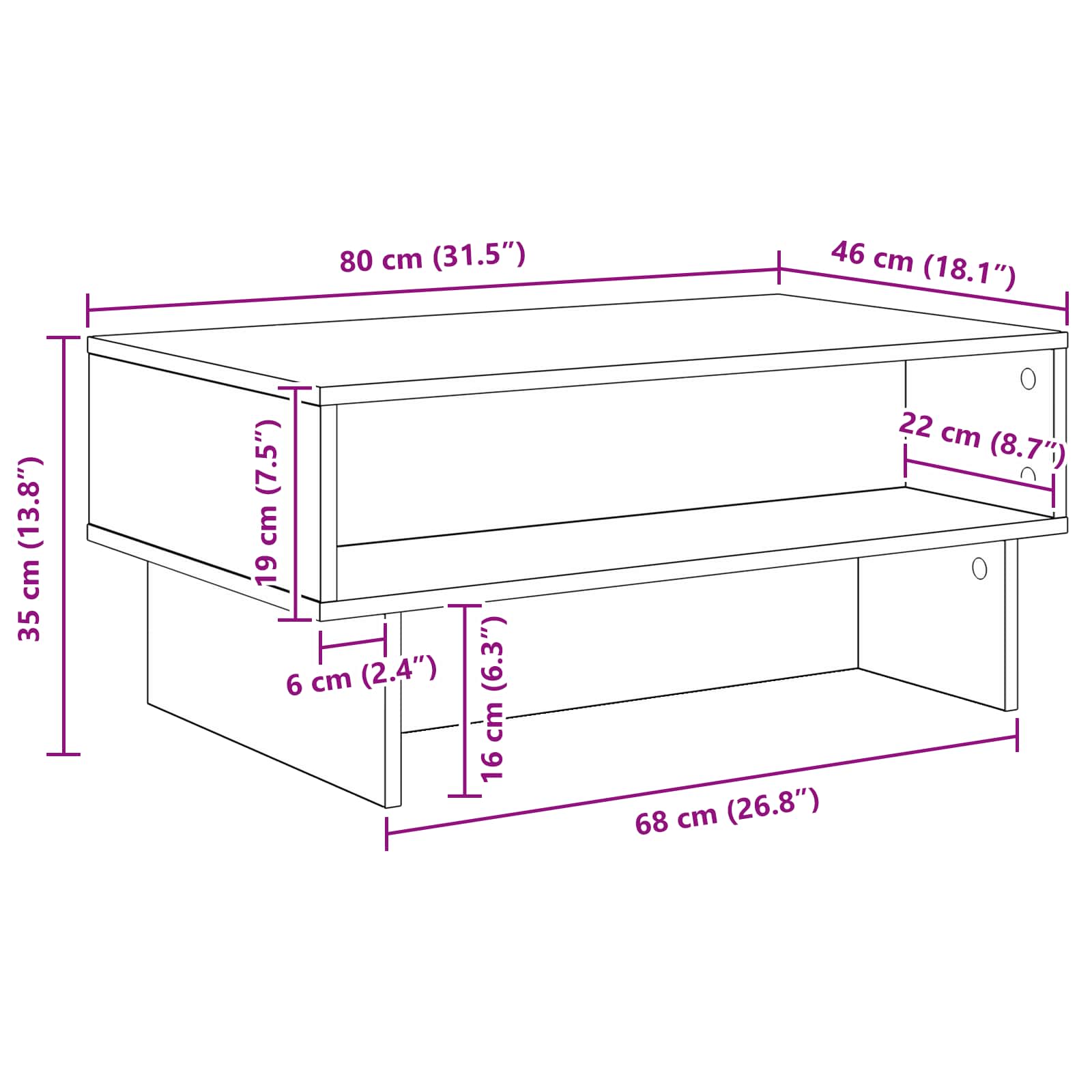 vidaXL Salontafel Wit 80 x 46 x 35 cm Bewerkt hout