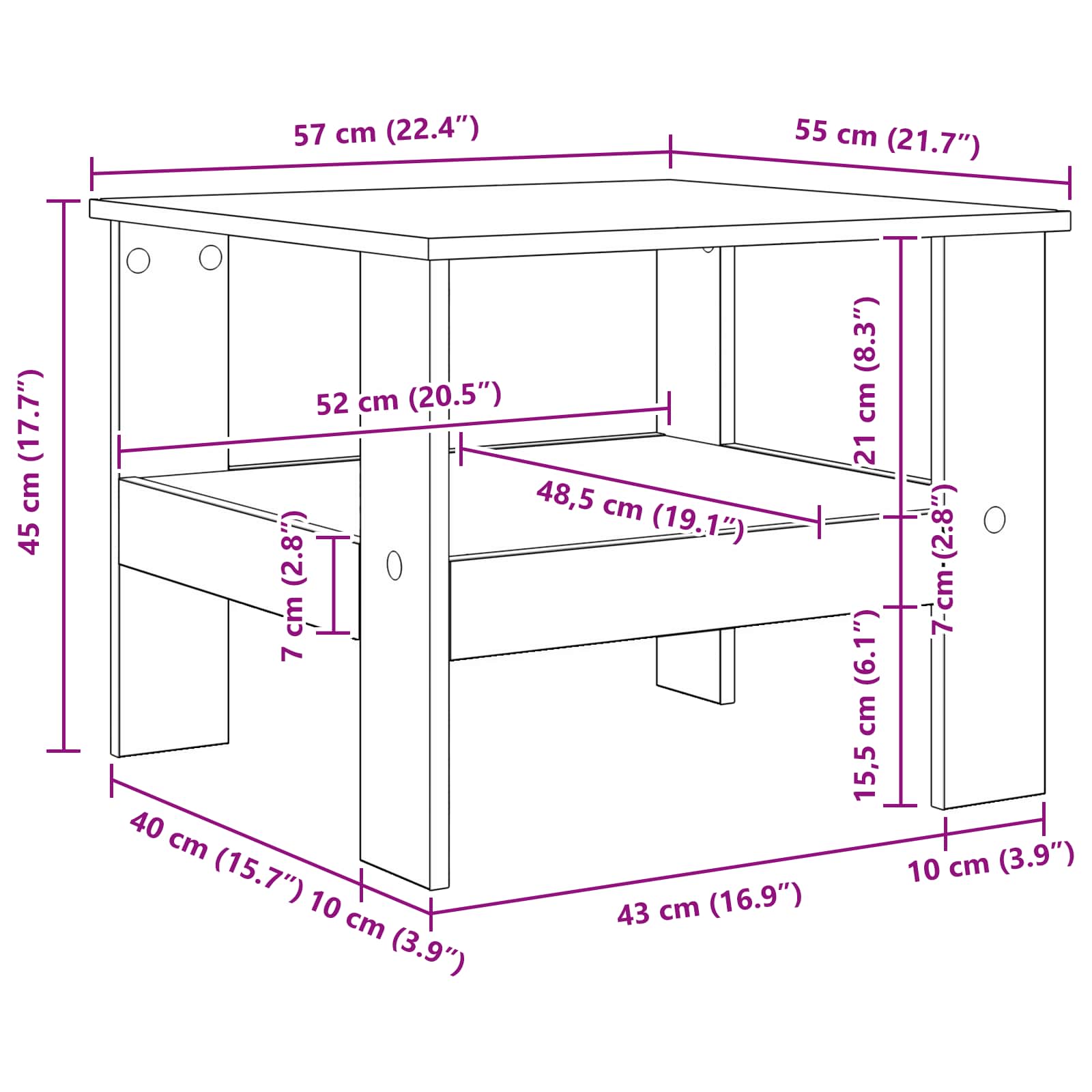 vidaXL Salontafel Wit 57 x 55 x 45 cm Bewerkt hout