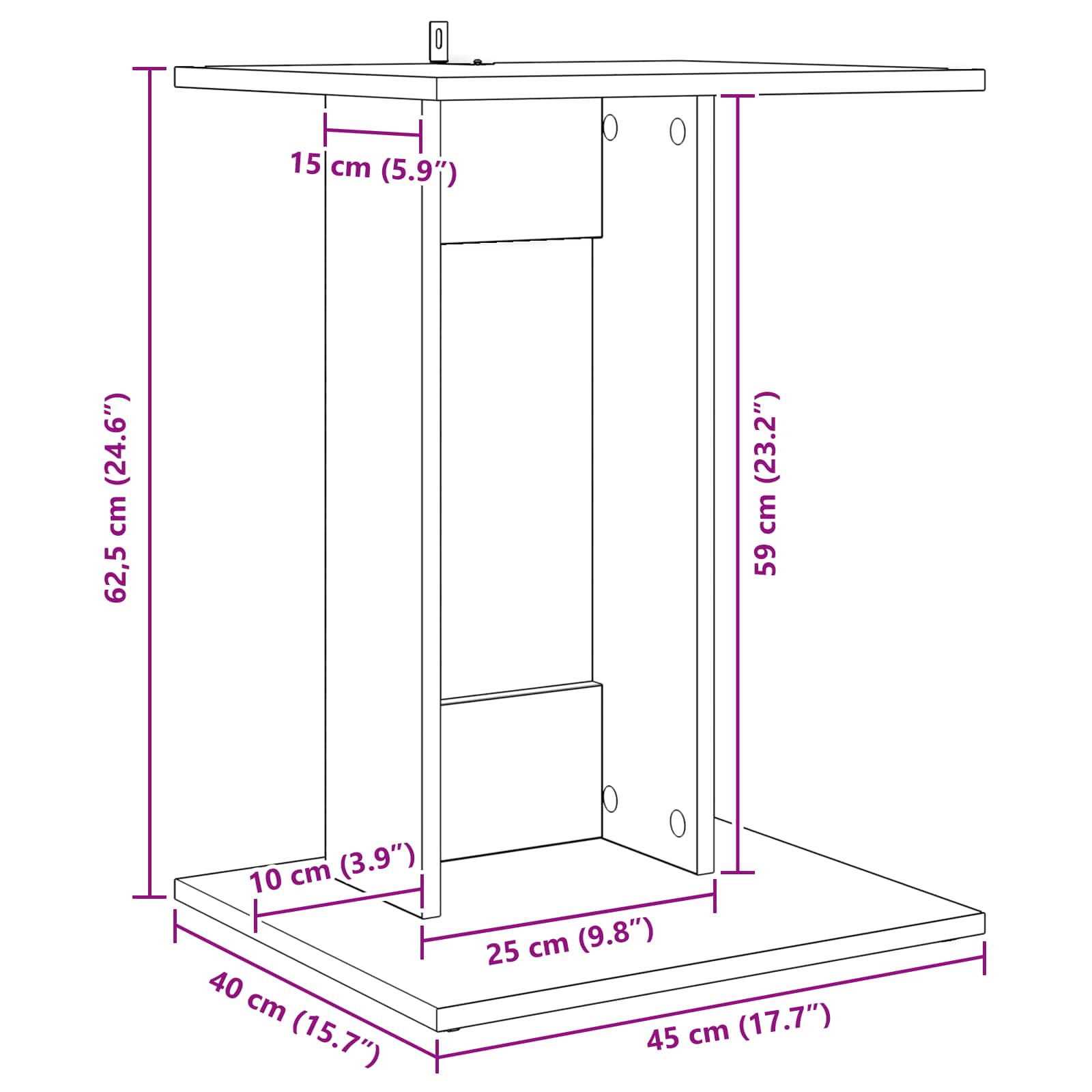 vidaXL Bijzettafel Wit 45 x 40 x 62,5 cm Bewerkt hout