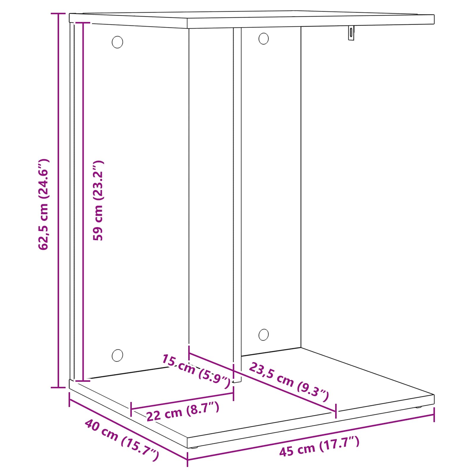 vidaXL Bijzettafel Wit 45 x 40 x 62,5 cm Bewerkt hout