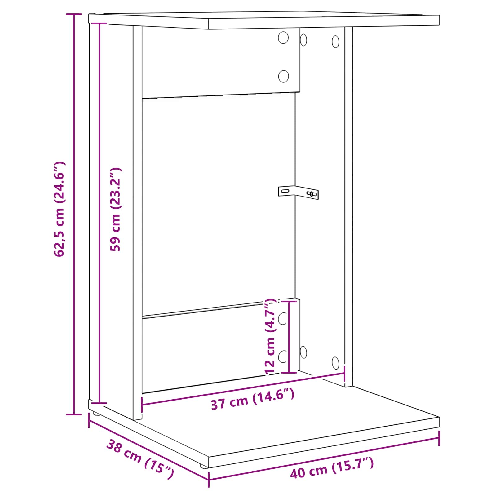 vidaXL Bijzettafel Wit 40 x 38 x 62,5 cm Bewerkt hout