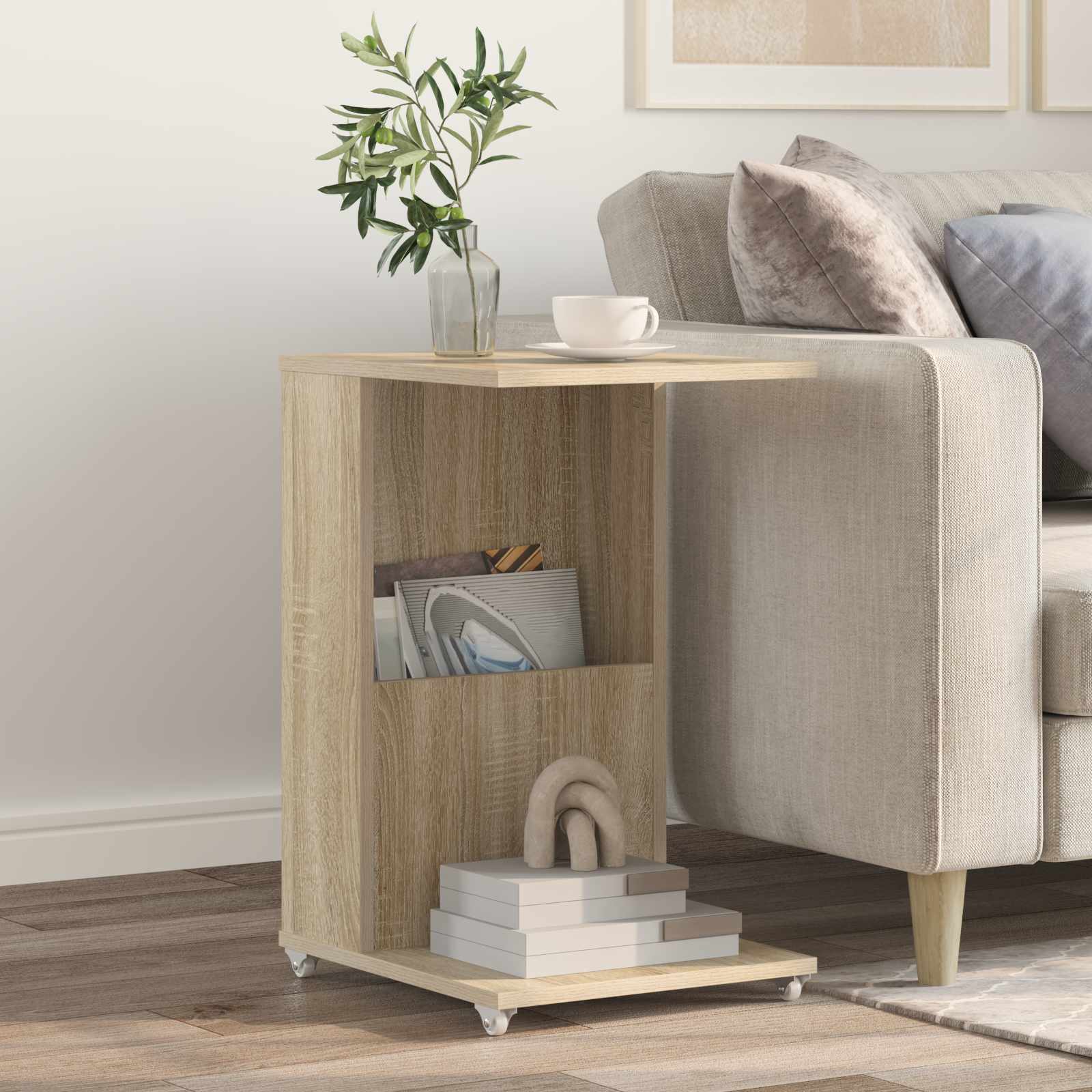 vidaXL Bijzettafel met wiel Wit 40 x 35 x 60 cm Bewerkt hout