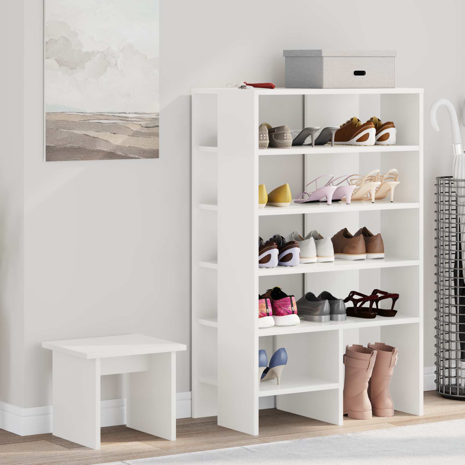 vidaXL Schoenenkast met plank met opslag 2 pcs Wit Bewerkt hout