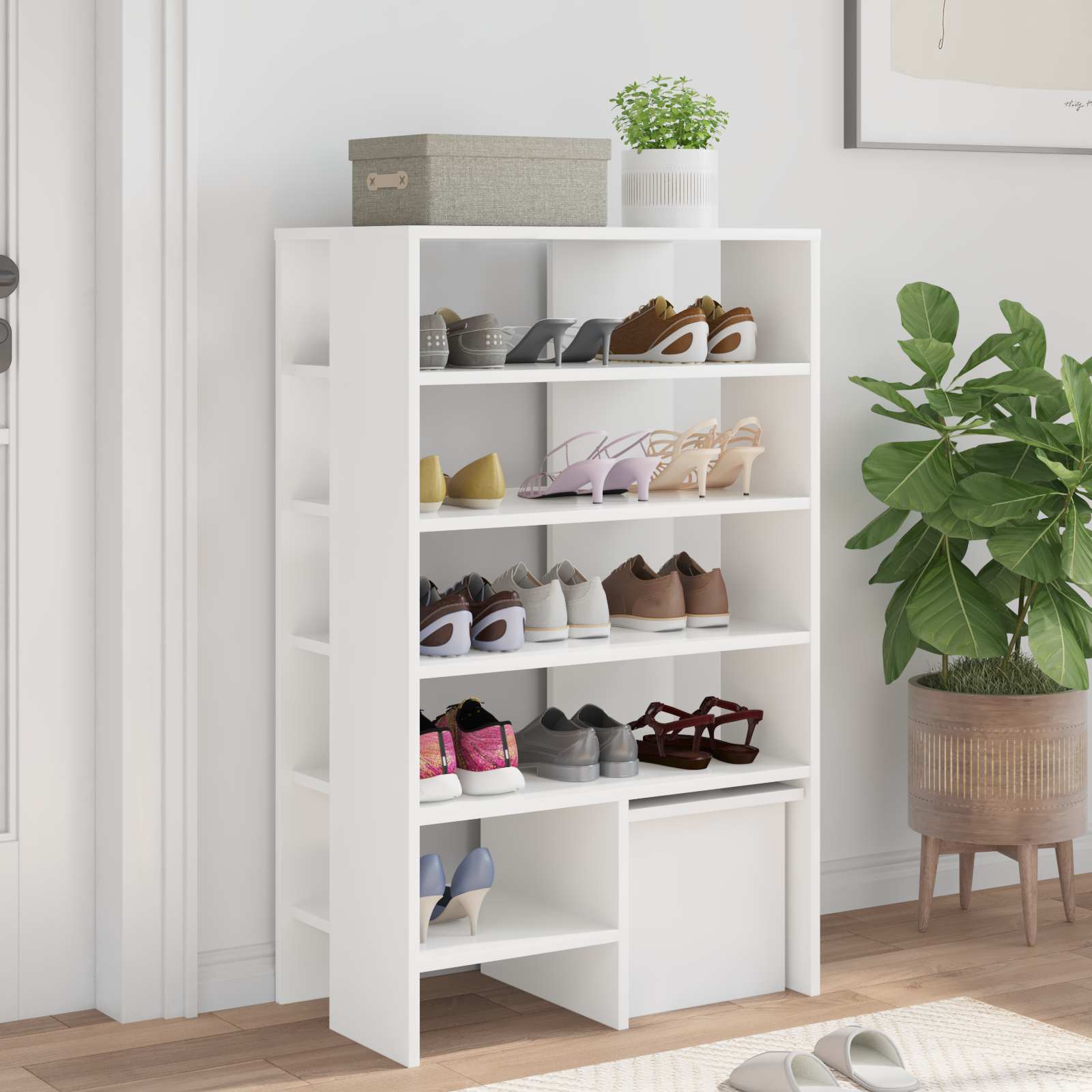 vidaXL Schoenenkast met plank met opslag 2 pcs Wit Bewerkt hout