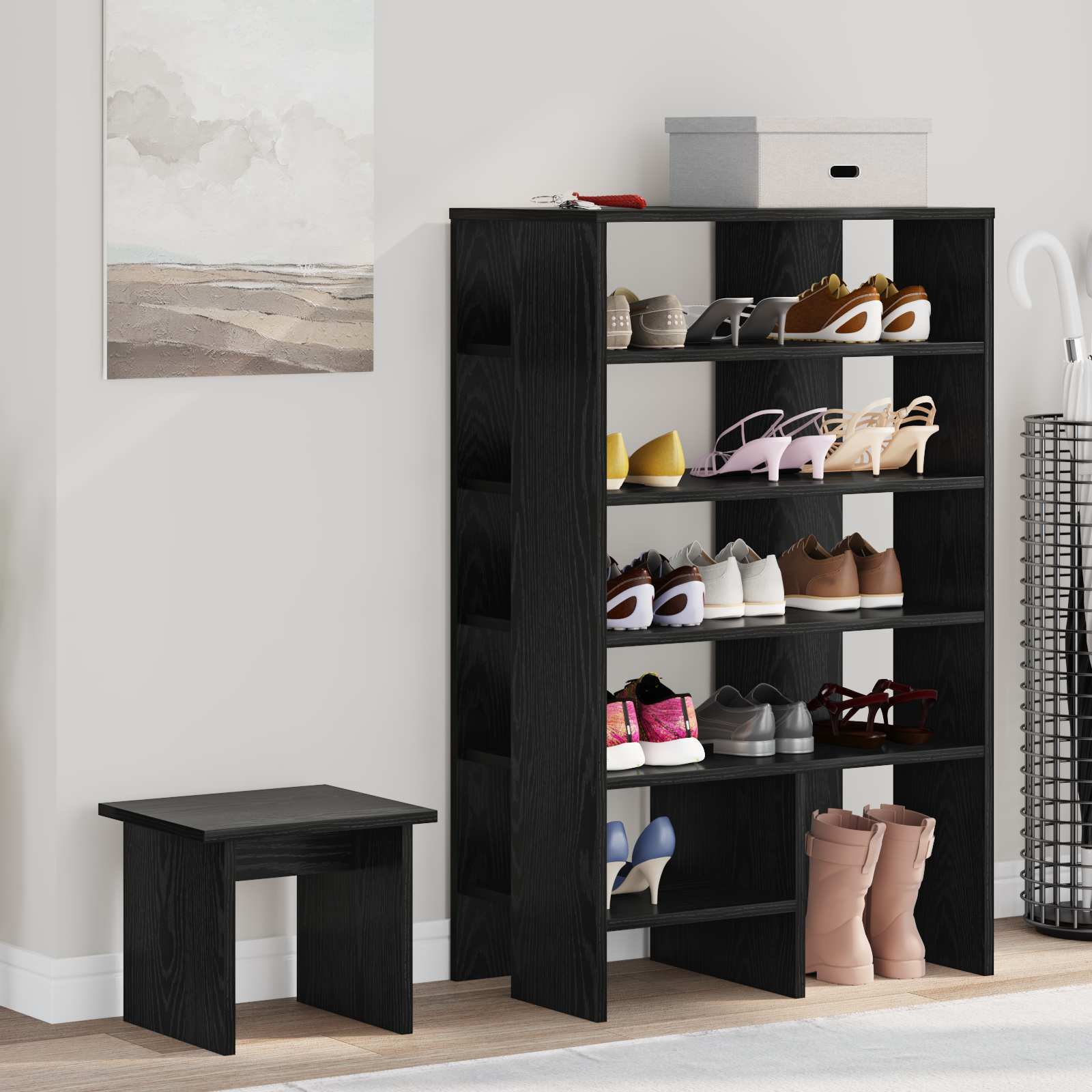 vidaXL Schoenenkast met plank met opslag 2 pcs Wit Bewerkt hout